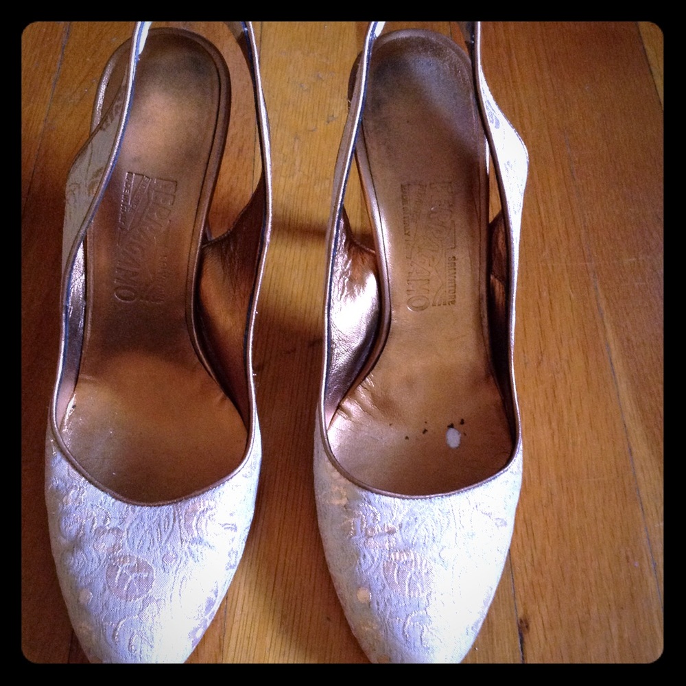 Gold Ferragamo heels